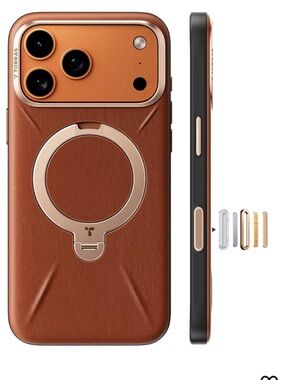 TORRAS Q3 VegSkin for iPhone 17 Pro Max Case Leather, 360 Spin Magnetic Stand